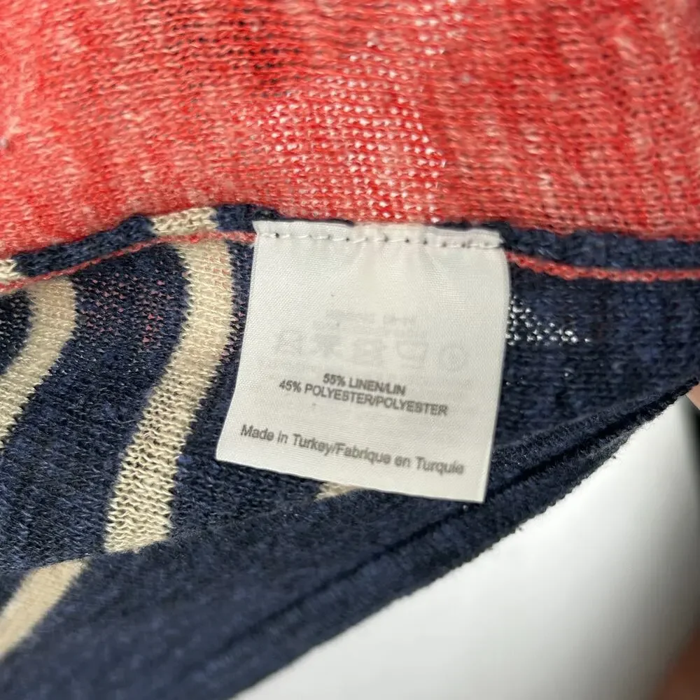 TORY BURCH Sweater M Linen Blend Striped Side Panel Boat Neck Pullover Blue